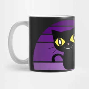 Purple Retro sunset Cute Black Cat face Mug